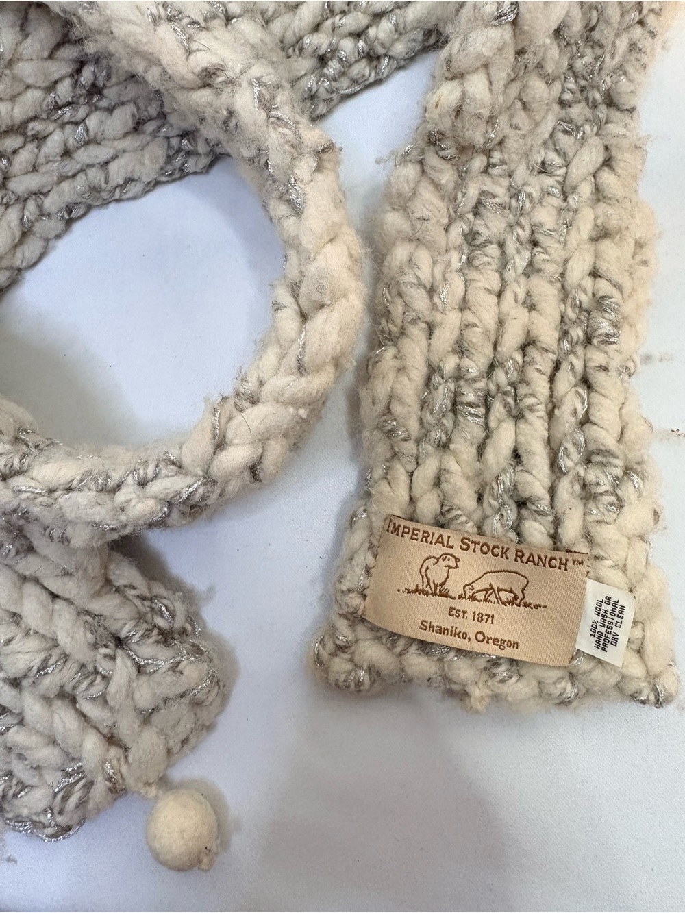 Handmade Chunky Knit Cream and Silver Beanie and Scarf Set 100% Wool - Picture 7 of 8
